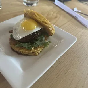 American Kobe Ramen Slider (added quail egg)