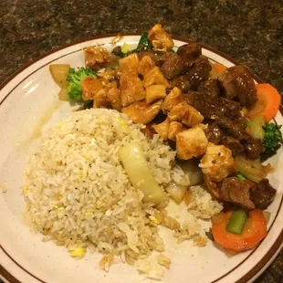 Steak and chicken hibachi dinner. Portions are great!