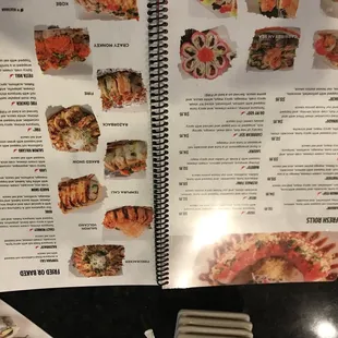 menu, sushi and sashimi