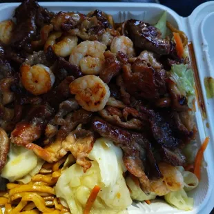 Beef, Chicken, and Shrimp Teriyaki