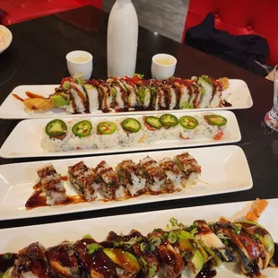 Dragon king, eel &amp; avocado, and jumbo spider