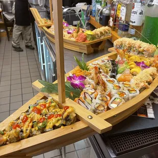 a row of sushi boats