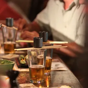 drink, sushi and sashimi