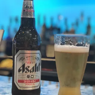 a beer and a glass
