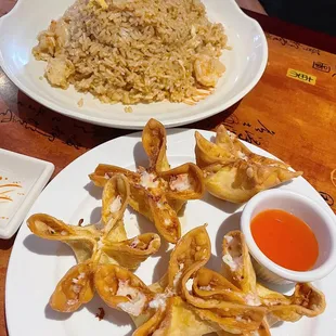 Krab Rangoon and Shrimp Fried Rice