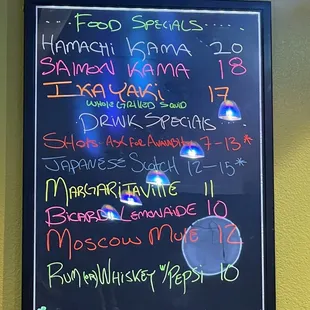a menu on a blackboard
