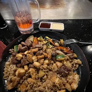 NY Lunch-Teriyaki New York Strip &amp; Chicken Special Combo with vegetables &amp; extra fried rice