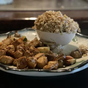 Chicken, veggies, and fried rice