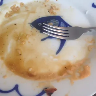 I cleaned my plate, as usual. Full. Picture of watery leftover sauce