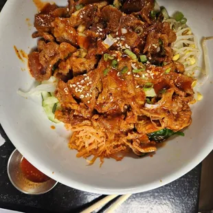 spicy pork bi bimbap 18.50