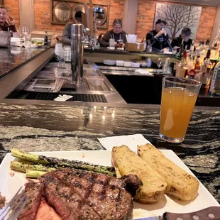 a plate of food on a bar counter