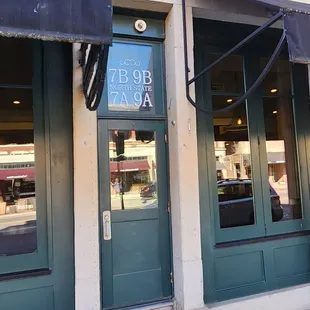 the entrance to a restaurant