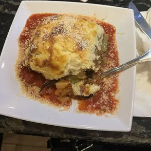 Moussaka.. béchamel was more like mashed potatoes .. not a fan