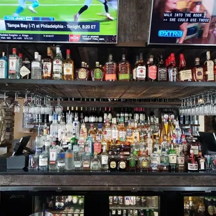 a bar with a lot of bottles of alcohol