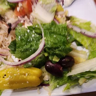 Greek salad with olives and peperoncinis