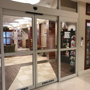 the entrance to a coffeehouse