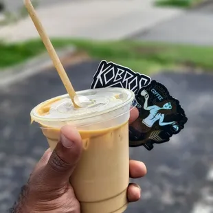 Salted Caramel Iced Latte w/ Oatmilk and STICKERS! :)