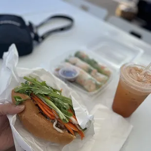 Banh mi spring roll and Thai ice tea