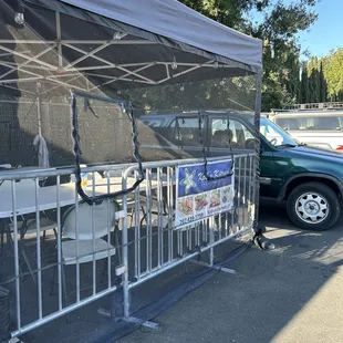 Outdoor netted seating area