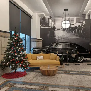 a christmas tree in the lobby