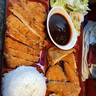 Tonkatsu and salmon katsu