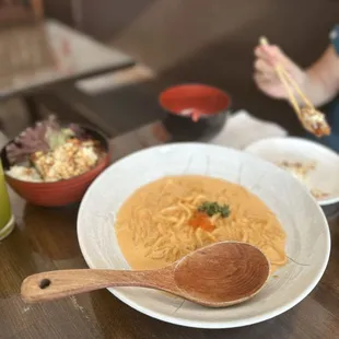 Uni Cream Udon and Chicken Katsu Bowl with Tar Tar Sauce
