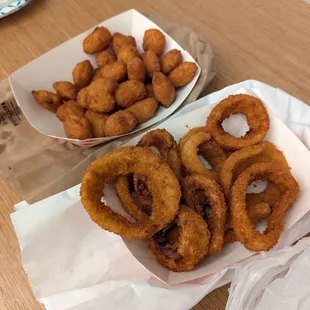Corn nuggets and onion rings