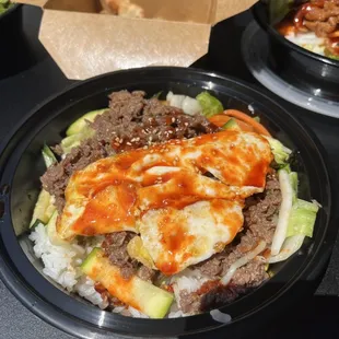 Bulgogi kimbap with a fried egg on top