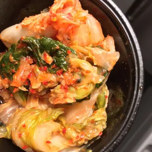 Kimchi very good and crunchy not too spicy!