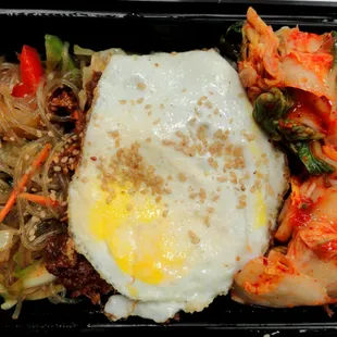 Jap Chae Bowl (with Spicy Pork, Fried Egg, Kim Chi)