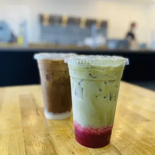 Vietnamese Coffee (back); Strawberry Matcha (front)