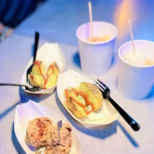 Life and thyme night market: karaage, mentaiko potato, oden soup