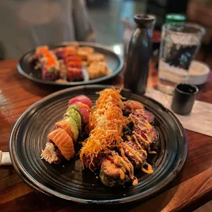 two plates of food on a table