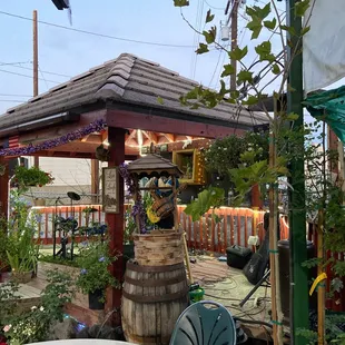 a gazebo with flowers