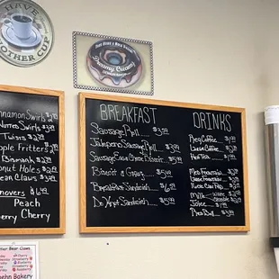 Breakfast/drink menu