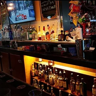 a row of liquor bottles