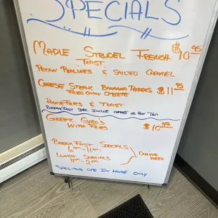 specials on a whiteboard