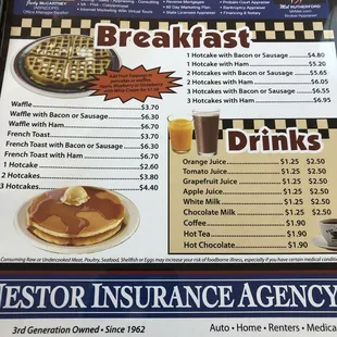 a menu for breakfast