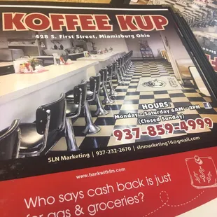 the front and back of the menu