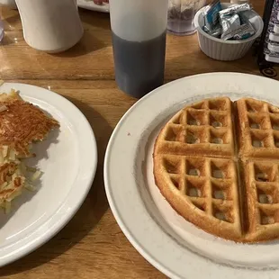 Side of hashbrowns and single waffle