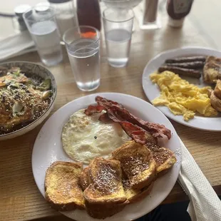 Loco Moco, French Toast and 2 Eggs with Bacon, &amp; French Toast and Scrambled Eggs with Sausage!