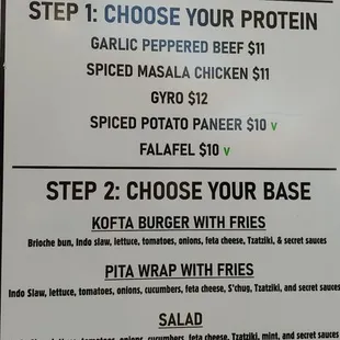 the menu for the restaurant