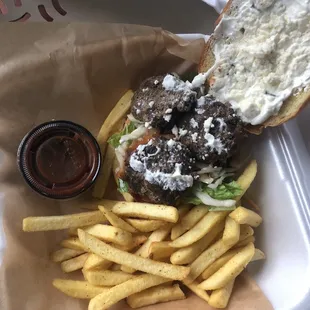 Kofta Burger and fries