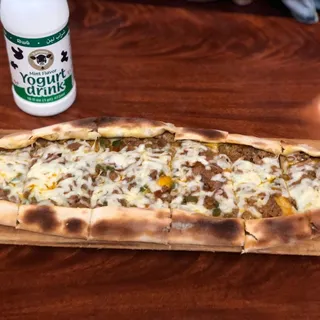 Juju's Boat with Beef Muhammara, Cheese