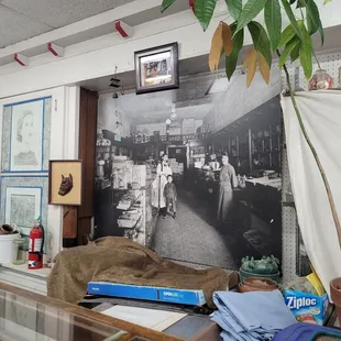 a black and white photo of a store