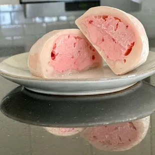 Strawberry mochi after being thawed for 10 mins