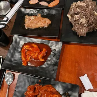 Various bulgogis ready to be grilled at Kogi Gogi BBQ in San Francisco.