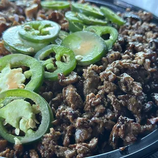 Triple meat with rice and jalapeños