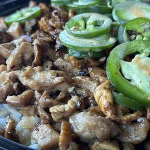 Triple meat, just rice and jalapeños