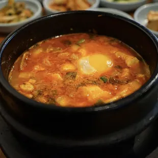 a hot pot of food
